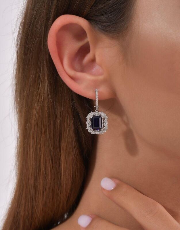 4.77 Karat Pırlanta Safir Küpe - IDL Sertifikalı - 3