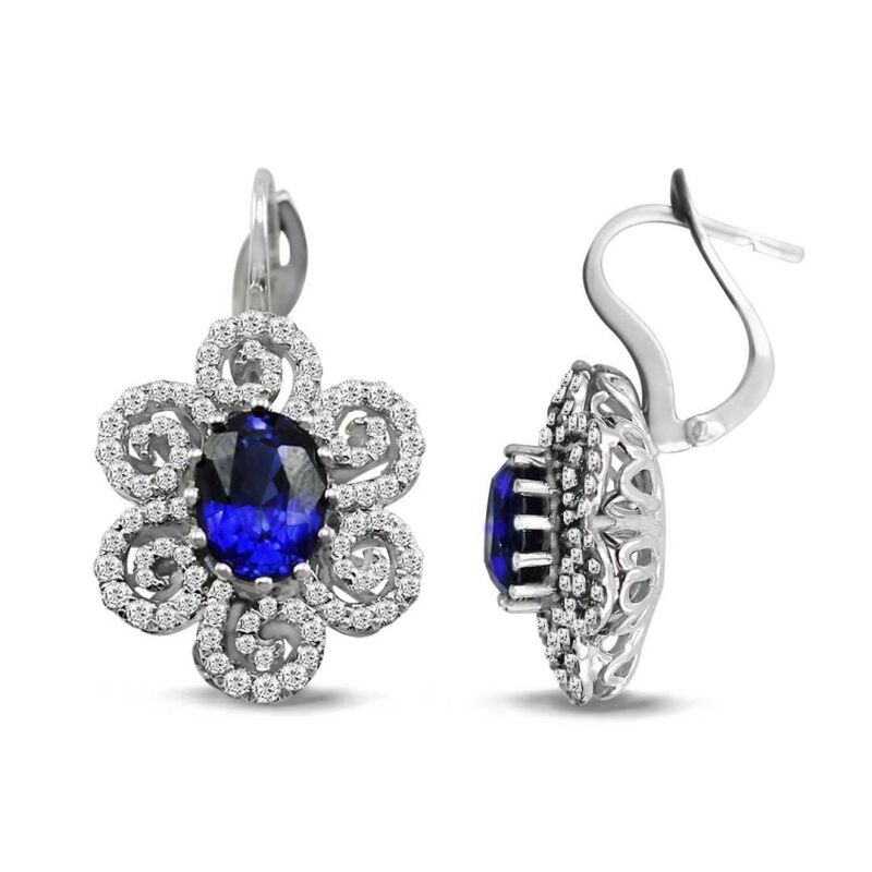 5.84 Karat Pırlanta Safir Küpe - IDL Sertifikalı - 1