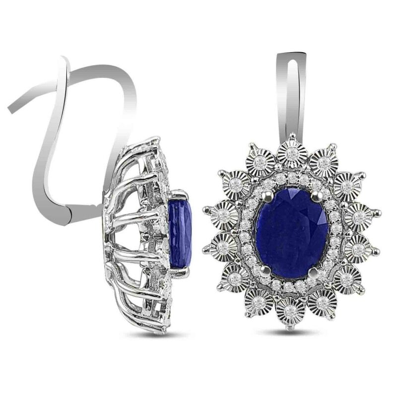 5.84 Karat Pırlanta Safir Küpe - IDL Sertifikalı - 1