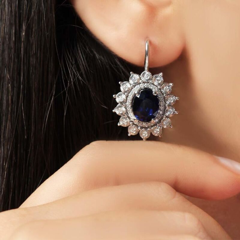 5.84 Karat Pırlanta Safir Küpe - IDL Sertifikalı - 2