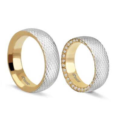 Desenli Rose/Beyaz Altın Çift Alyans - Amor Pırlanta