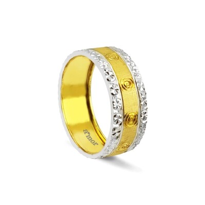 Desenli Sarı Beyaz Altın Erkek Alyans - Amor Pırlanta