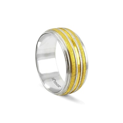 Desenli Şeritli Sarı/Beyaz Altın Erkek Alyans - Amor Pırlanta
