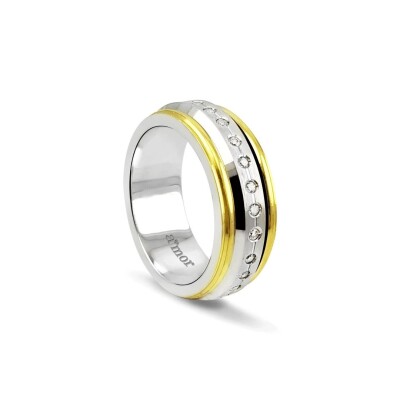 Şeritli Sarı/Beyaz Altın Kadın Alyans - Amor Pırlanta